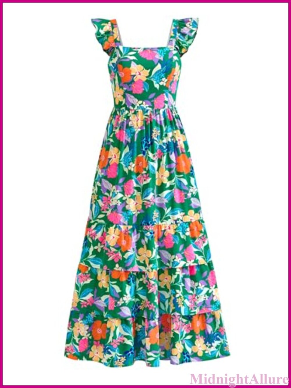 Smocked A-Line Floral Maxi Dress with Pockets Ruffle Straps
